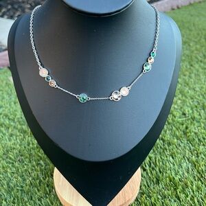Touchstone Crystal Elegant Offset necklace Earth- Silver and Green Necklace- NIB